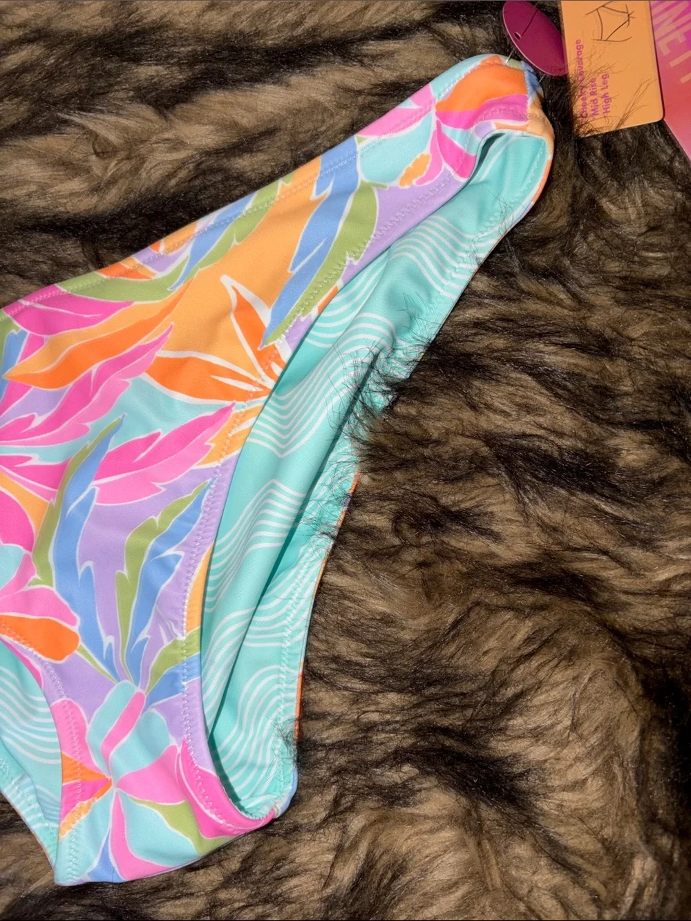 Ninety-Nine Reversible Tropical Bikini Bottom Cheeky Coverage, Mid Rise Size L